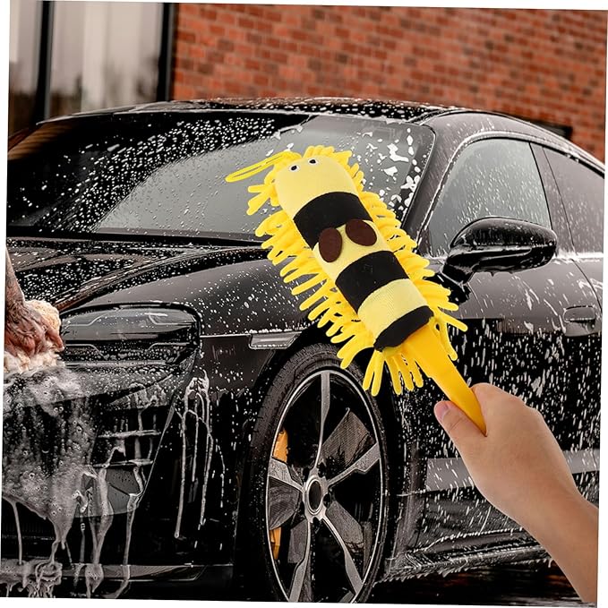 GANAZONO Hanging Car Wash Brush Long Handle Duster for Car Microfiber Cleaning Brush Ceiling Fan Tool Reusable Duster Refills Auto Washing Mop Kit Cartoon Animal Design