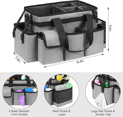 Cleaning Caddy,Cleaning Bag for Housekeepers,Cleaning Supplies Organizer with Handle,Gray