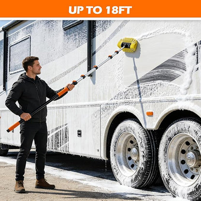 14FT Car Wash Brush with Long Handle, 12-Inch Soft Bristle Car Cleaning Brush for Cleaning RV, Truck, Boat, Solar Panels, Orange