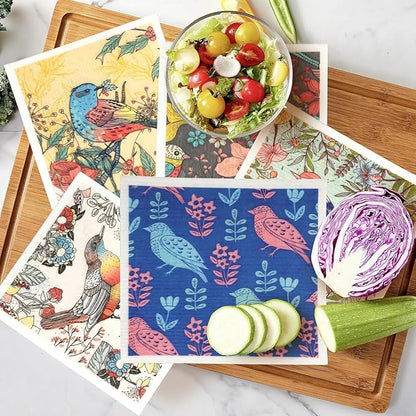 Swedish Dishcloths 5-Pack | Reusable Paper Towels Alternative | Super Absorbent & Biodegradable Kitchen Sponges & Cloths for Cleaning | 5 Vibrant Patterns