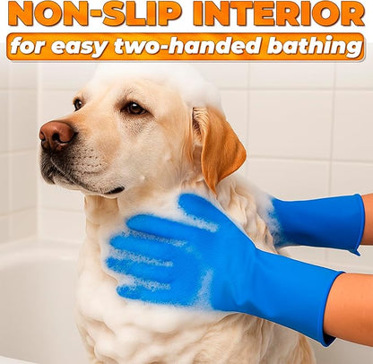 Cat and Dog Shampoo Gloves with 3000 Soft Bristles – 2-in-1 Dog Bath Gloves 11.6", Durable Silicone, Saves Shampoo | Massage, Grooming & Clean Wet or Dry – Made for Every Breed and Coat Style (Blue)