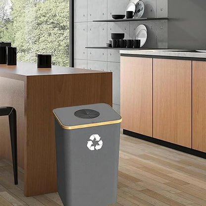 Recycling Bin for Kitchen Indoor Home, Large 100L/ 26 Gallon Recycle Bin with Lid Removeable Reusable Inner Bag Bottle Can Glass Waste Plastice Stickers (Gray, 26 Gallon)