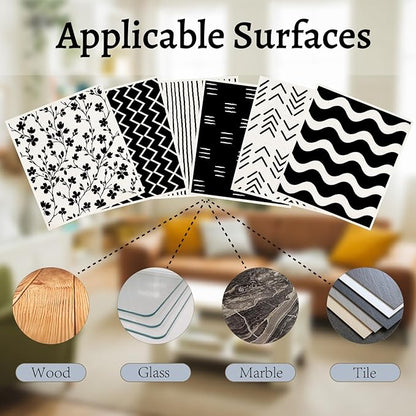 6Pcs 6 Styles Geometric Dish Cloths Swedish Dishcloths for Kitchen Reusable Wash Towels Washable Rectangle Cellulose Sponge White and Black Flower Simple Line Mixed Pattern for Cleaning