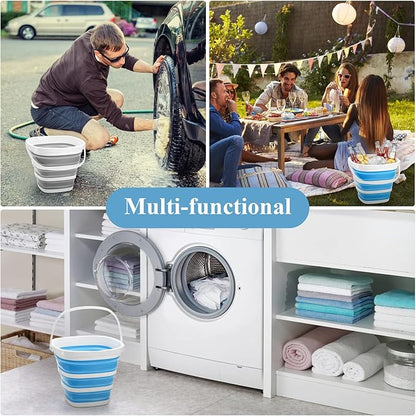Fasmov 2 Pack Collapsible Plastic Bucket, Portable Cleaning Bucket with Handle, 2.6 Gallon (10L) Foldable Rectangular Tub for Hiking, Backpacking, Camping, Fishing, Car Wash, Gray & Blue