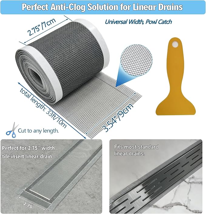 Neodrain 1 PCS Linear Shower Drain Hair Catcher, 3.5" X33FT, for Neodrain 2.75" Width Tile-Drain/Linear Drain