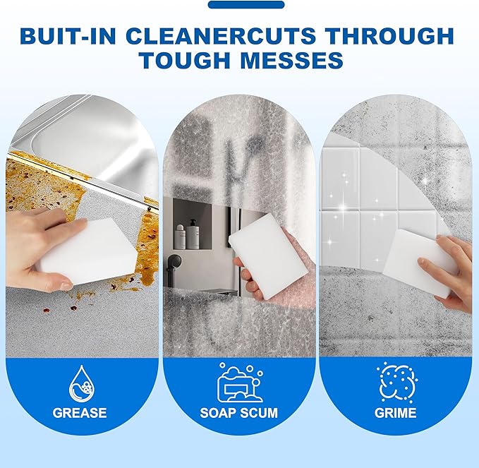 50-Pack Extra-Thick Melamine Sponges 3.94" 2.76" 1.18" Durable Kitchen & Bathroom Cleaning Pads Powerful, Non-Scratch, Water-Activated Magic Sponge