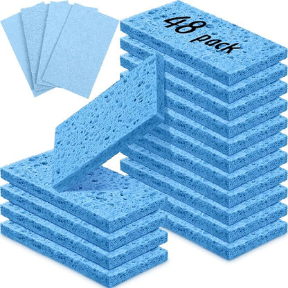 Zhengmy 48 Pieces Sponges Bulk Sponges Kitchen Compressed Sponge Natural Dish Sponge Compressed Wood Pulp Cleaning Without Scratching for Kitchen Bathroom, 3.9 x 2.4 x 0.12 Inch (Blue)