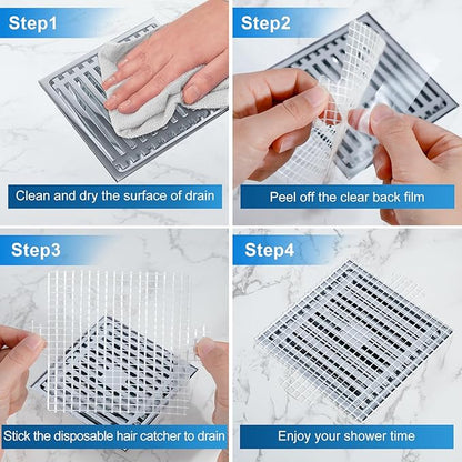 25 Pack, Disposable Shower Drain Hair Catcher Mesh Stickers,Disposable Hair Drain Catcher. (4.1inch Square)