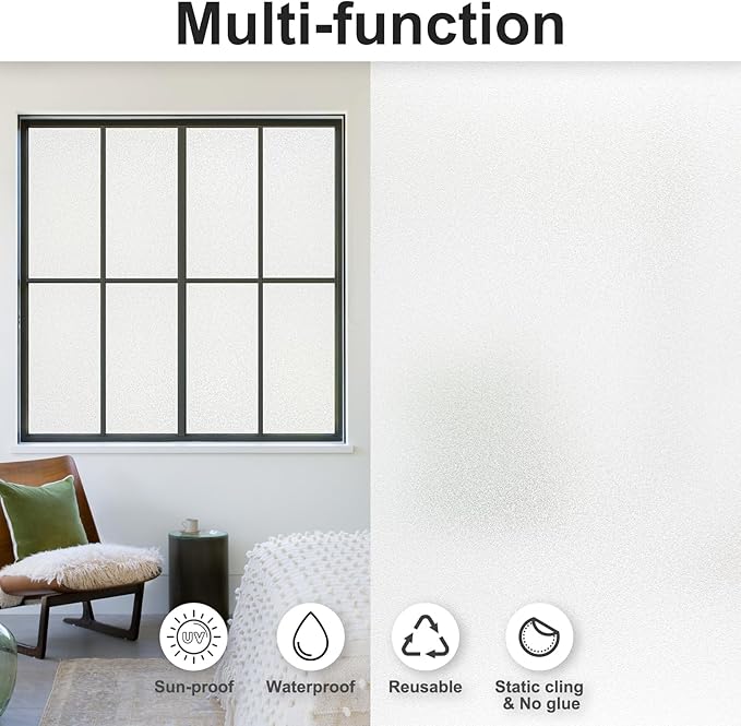 MAGIDEKOR Window Privacy Film with Installation Tools,Frosted Glass Window Film,Heat Blocking Static Clings Reusable Frosting Window Film for Bathroom Home Office,23.6 Inch X 6.5 Feet