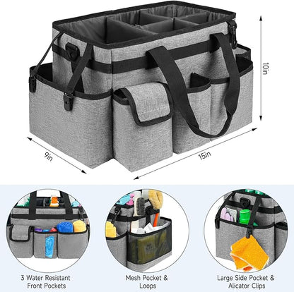 Cleaning Caddy Bag,Large Cleaning Supplies Organizer with Handle for Housekeepers,Gray