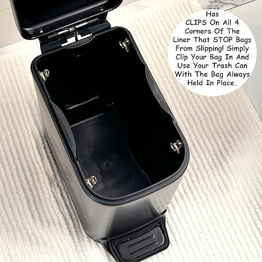 Homie Soft Close, Slim Trash Can 6 Liter / 1.6 Gallon with Anti - Bag Slip Liner and Lid, Use as Mini Garbage Basket, Slim Dust Bin, or Decor in Bathroom, Restroom, Kitchen, or Bedroom (Matte Black)