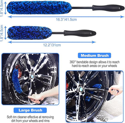Wheel Brush, Wheel & Rim Cleaner Brush, Tire Brush, Wheel Cleaning Brush, Bendable & Durable Car Wheel Brush Set, Car Detailing Brushes, Wheel Brushes for Cleaning Wheels