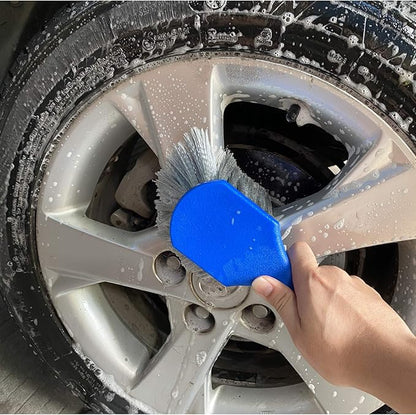 Wheel & Tire Brush for Car Rim, Soft Bristle Car Wash Brush, Cleans Tires & Releases Dirt and Road Grime, Short Handle for Easy Scrubbing Blue