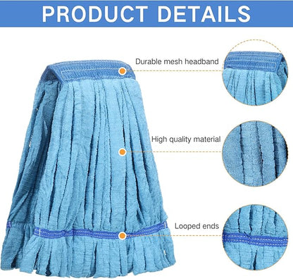 Lallisa 2 Pcs Commercial Mop Head Replacement 18 Oz Tube Microfiber Mop Heads for Floor Cleaning Industrial Mop Heads Blue Looped End Wet Mop Head Refill for Home Commercial Industrial Use