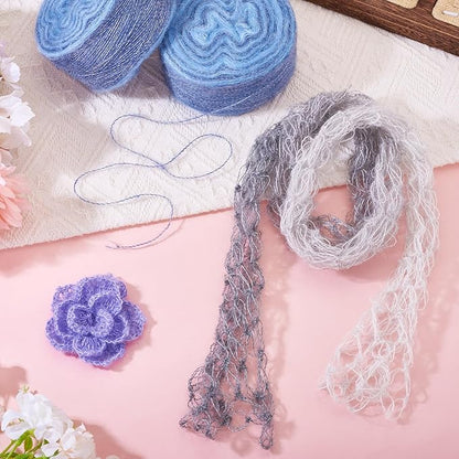 2 Roll Mohair Wool Yarn Soft for Crocheting Knitting Hand Washable Long Wool Yarn DIY Scarf Crochet Thread for Clothes Hats Sweater Scarf Craft Projects (Light Steel Blue)