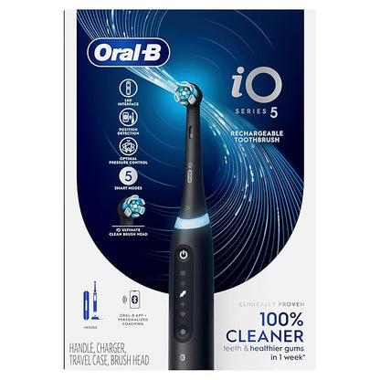 Oral-B Rechargeable Electric Toothbrush, iO5 Customizable Clean, 5 Cleaning Modes, Visual Pressure Sensor to Protect Gums, Travel Case, Black