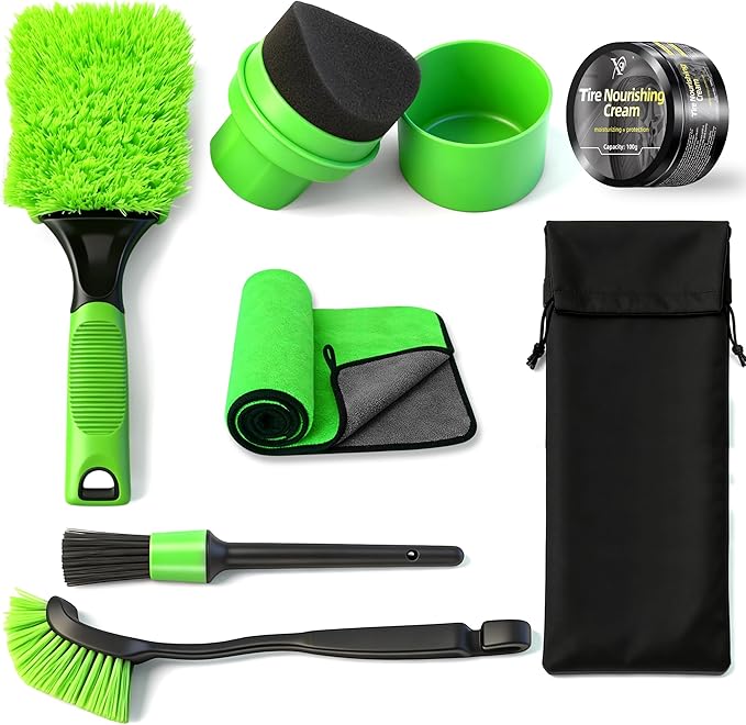 XINDELL Car Wheel Brush kit, 7PCS Tire Brush Set, Wheel Cleaner Brush, Soft-bristled Rim Cleaner Brush, Tire Shine Applicator Pad, Car Detailing Brushes, Wheel Brushes for Cleaning Wheels,Tires