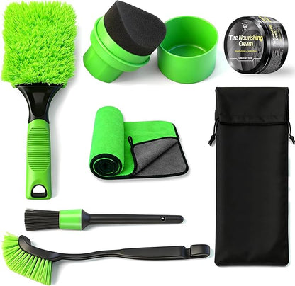 XINDELL Car Wheel Brush kit, 7PCS Tire Brush Set, Wheel Cleaner Brush, Soft-bristled Rim Cleaner Brush, Tire Shine Applicator Pad, Car Detailing Brushes, Wheel Brushes for Cleaning Wheels,Tires