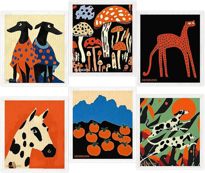6 Pack Swedish Dishcloths for Kitchen, Picasso's Abstract Painting, Reusable Soft Kitchen Towels Dish Cloths Set, Absorbent Sponge Cleaning Washable Quick Drying, Biodegradable 7x8 inch