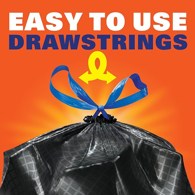 Hefty Ultra Strong 33 Gallon Trash Bags, Large Trash Bags 33 Gallon Size, Trash Can Liners, Break Resistant Drawstring Closure, Resists Leaks, Punctures, and Tears, Black, 40 Bags