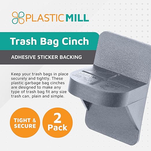 PlasticMill Trash Bag Cinch - Trash Bag Holder for Trash Can - Trash Can Liner Holder to Keep Trash Bag From Slipping - Fits Most Standard Trash Cans (Putty, 2-Pack)