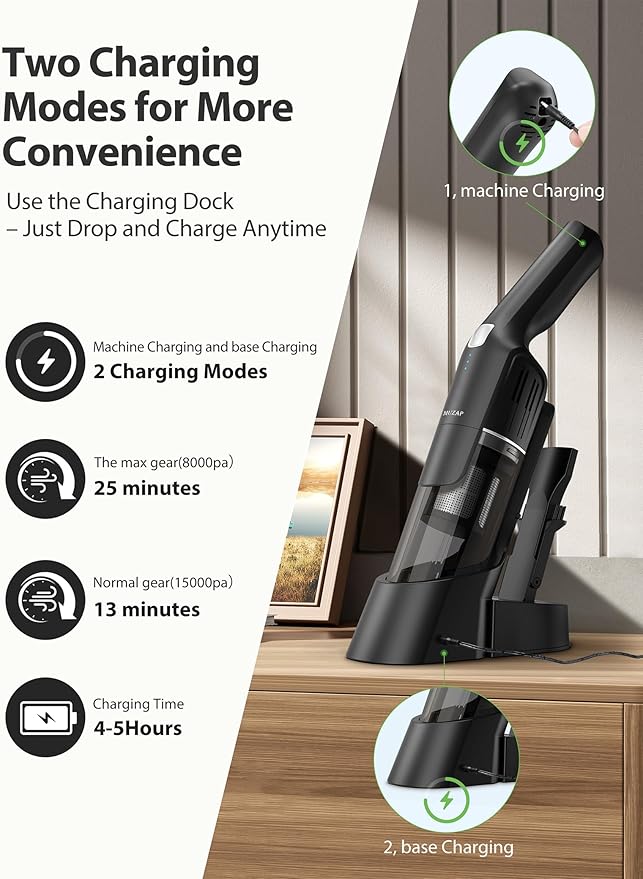 Handheld Vacuum Cleaner, Cordless & Rechargeable, 15KPa Powerful Suction, 30-Min Runtime, 500ML Dust Cup, for Pet Hair/Car/Home Matte Black
