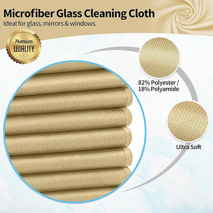 Microfiber Cleaning Cloth, 12 Pack Window Glasses Cleaning Cloth, Reusable Lint-Free Streak Free Polishing Cloth Wipes for Stainless Steel, Eyeglass, Mirror, Screen & Lense,12"*12" Beige