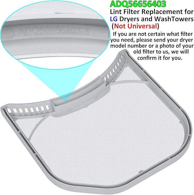ADQ56656403 Lint Filter Replacement for LG Dryers and WashTowers, Ultra Durable Lint Screen Trap, Rim without Felt Seal, Filter Size 11.2 * 10.9 inch (28.4 * 27.6 cm)