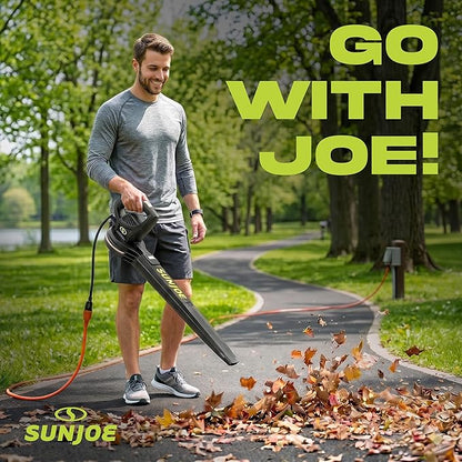 Sun Joe Corded Electric Leaf Blower Machine, 155 MPH, 260 CFM, 6-Amp Motor, Black - Portable and Lightweight Gardening Equipment for Yard Care and Lawn Maintenance, SBJ597E