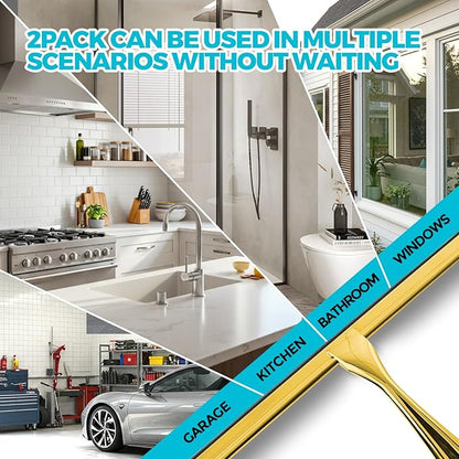 ALFLOD 2PACK All-Purpose Shower Squeegee for Shower Doors, Bath Linen Sets, Tile Shower Walls, Bathroom, Window, Glass and Car Windshield, Mirrors and Kitchen-Stainless Steel,9.8 inch Golden