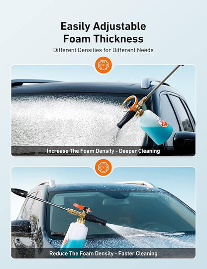 AstroAI Foam Cannon Heavy Duty Car Foam Blaster Wide Metal Neck Bottle Adjustable Snow Foam Lance for Pressure Washer with 1/4" Quick Connector and 1.5 L Bottle,not Used with Garden Hose