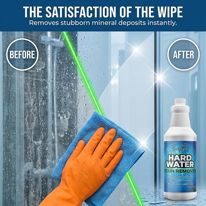 Evo Dyne Hard Water Stain Remover – Hard Water Spot Remover for Glass, Shower Doors, Tile & Bathroom Surfaces – Fiberglass Tub Cleaner & Fiberglass Shower Cleaner – 32oz
