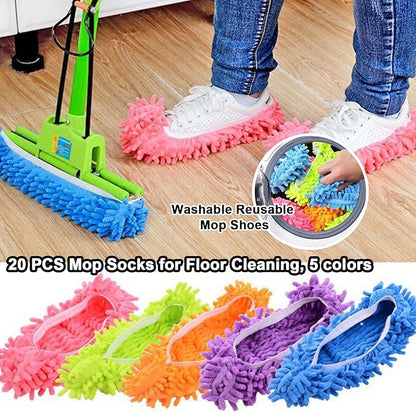 20 PCS Mop Slippers,10 Pairs Mop Socks for Floor Cleaning,Washable Reusable Microfiber Mop Shoes,Mopping Slippers Shoes Cover,Soft Dusting Slippers for Women Men House Office Bathroom Kitchen