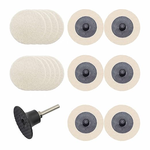 Merryland Wool Quick Change Disc 2 inch for Die Grinder, 2inch Polishing Buffing Pad 15 Pack with 1/4 Inch Shank, Wool Fabric Disc Polishing Buffing Wheel Metal Steel Iron Universal, DGTAB17C1