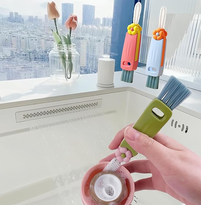 3 in 1 Cup Lid Cleaning Brush, Multifunctional Bottle Brush, Water Bottle Cleaner Brush, Portable Cup Lid Gap Cleaner, Home Kitchen Crevice Brush Tools (3 PCS)