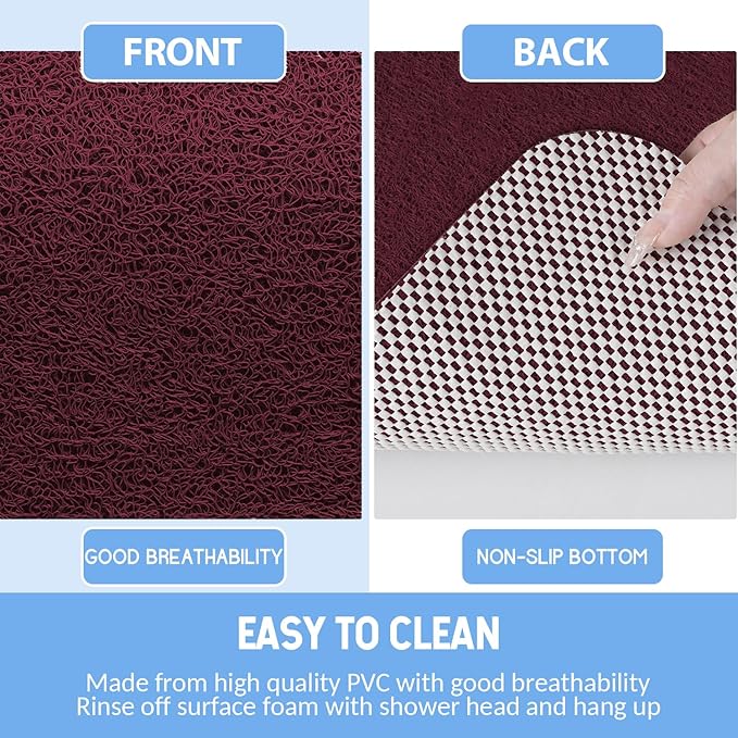 Hargiis Non-Slip Bathtub Mat, Anti Slip Shower Mat, Fast Drying Bathtub Mats, Foot Scrubber Mat, Anti Slip Mat for Tub, Floor, Bathroom, Kitchen, Home, Hotel (Wine Red 36"×24")