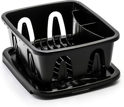 Camco RV Mini Dish Drainer & Tray - Features a Sloped Drain Tray Design, Heavy-Duty Construction - Ideal for Small Spaces, Apartments, Boats, and More -9.5"L x 11.7"W x 4.75"H - Black (43512)