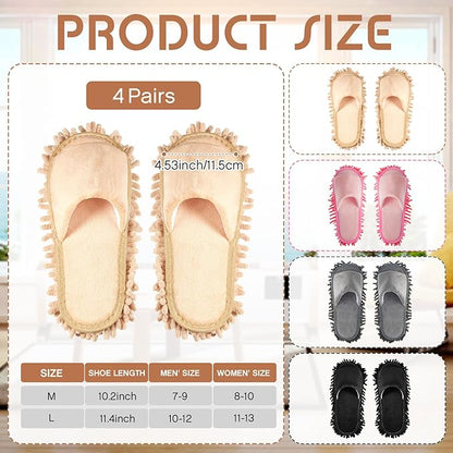 Jecery 4 Pair Washable Microfiber Mop Slippers Detachable Dusting Shoes for Floor Cleaning, Office & Home Use Suitable for Women & Men(Black, Beige, Pink, Gray,M Size)