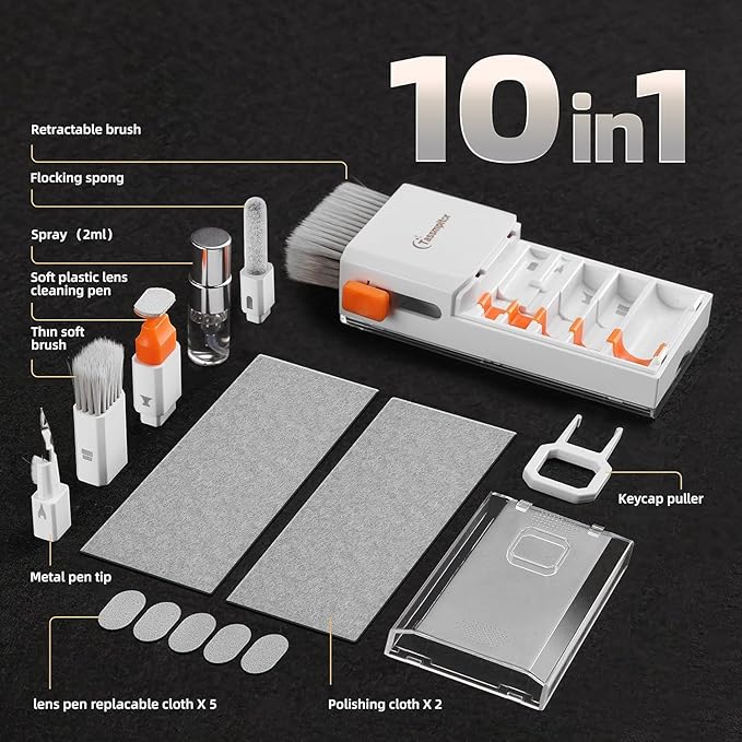Tassmpitor Laptop Cleaning Kit, All in 1 Keyboard Cleaning kit for MacBook iPad iPhone, Compact Keyboard Cleaner with Brush and Spray for Tablet, Airpods, Earbud, Computer Screen, PC Monitor, White