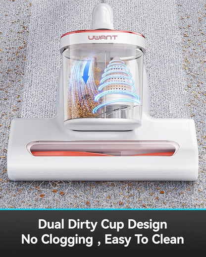 uwant Bed Cleaner with 14Kpa Suction Metal Roller 253.7nm Uv-c Light Mattress Vacuum Cleaner 36000RPM/Min 149℉ Heating HEPA Filter&Ultrasonic Mattress Vacuum for Sofa, Pillow, Bed Throws Set of 1