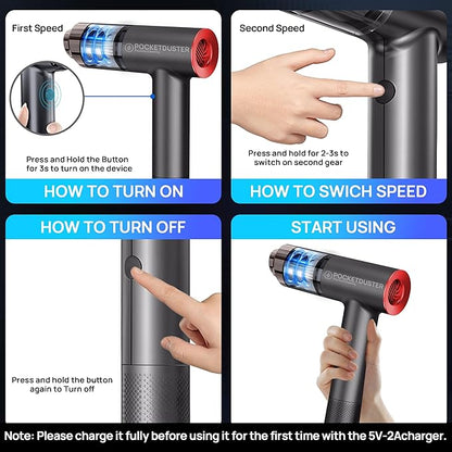2-in-1 Compressed Air Duster and Mini Vacuum Cleaner with 150000 High RPM - Powerful Brushless Motor for Desktop, Keyboards, Laptop, Dryer and Electronics