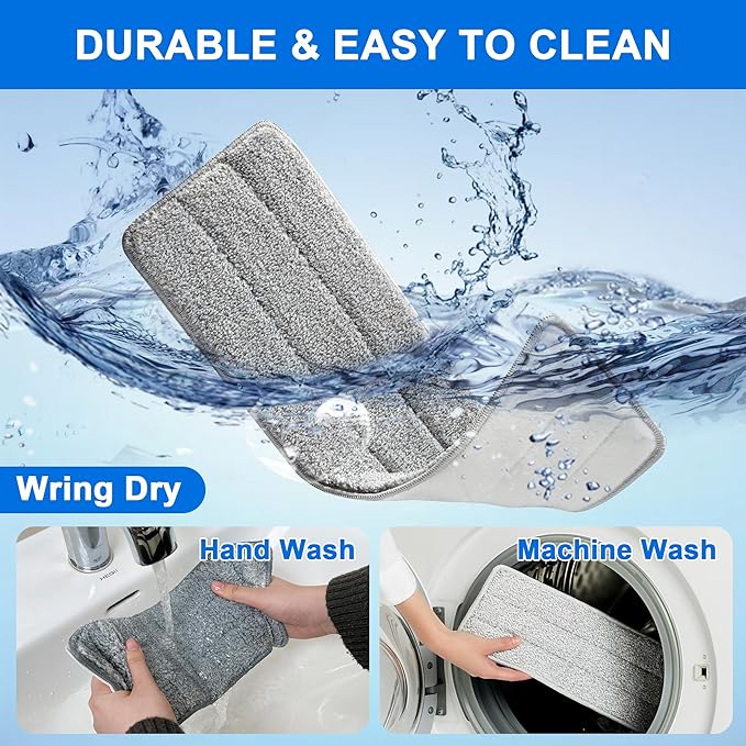 JOYMOOP Mop Replaceet Pads, Reusable Microfiber Mop Pads for 13-inch Flat Mop and Mop Bucket Set, Pack of 2 Refills - Grey and Stripe