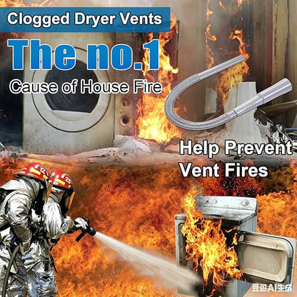 Dryer Vent Cleaner Kit: Vacuum Hose With Brush & Gloves Fits for Vacuums Cleaner, Refrigerator Condenser Coils, and Tight Spaces Behind Appliances, Deep Cleaning Tools for Clogged Ducts-Gray