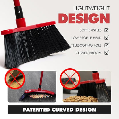 with Dustpan Combo Set – 16" Curved Head, 52" Adjustable Telescopic Handle, Soft PVC Bristles, Indoor Outdoor Broom and Dustpan Set for Kitchen, Pet Hair, Dust & Debris