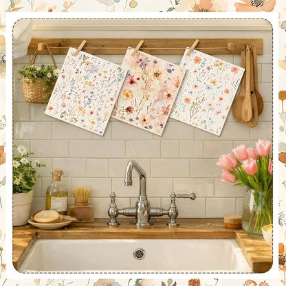 Tegeme 8 Pcs Watercolor Floral Swedish Dishcloth Kitchen Spring Flower Dish Towels Swedish Dish Cloth Absorbent Cotton Reusable Cleaning Kitchen Towels for Summer Housewarming Gift, 6.8 x 7.7''