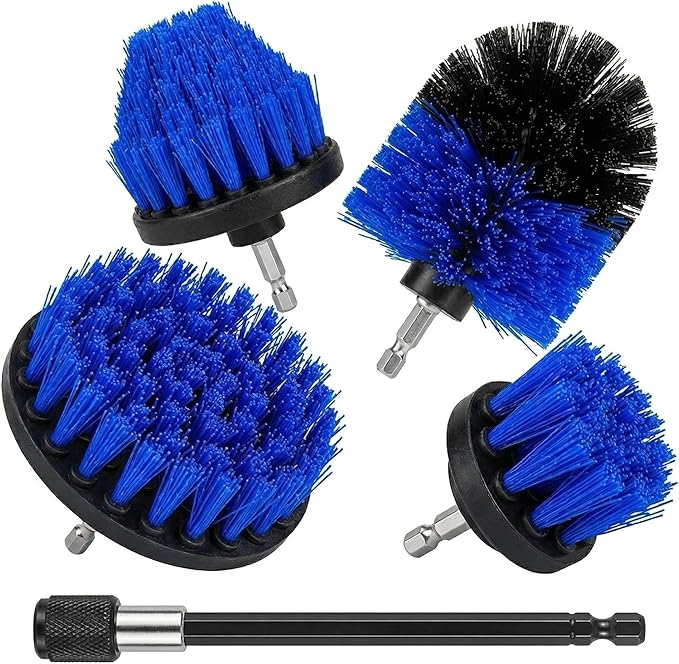 Drill Brush Attachment Set, 5 Pack Power Scrubber Cleaning Brush Kit with Extension Rod for Bathroom, Tub, Tile, Grout, Kitchen, Floor and Wheel Rims (Blue)