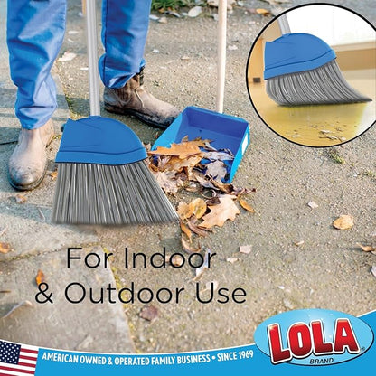 Angle Broom, 13" W Head, Large Style, Made w/Recycled Soda Bottle Bristles, & Aluminum, Includes Swivel Hang Cap for Storage -by LOLA, 1 Pack