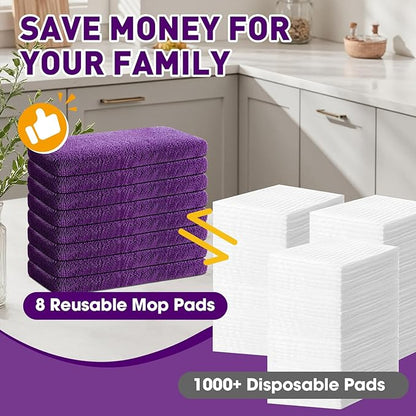 Microfiber Mop Pads,8Pcs Purple Reusable Mop Pads Compatible with Swiffer Sweeper,Dry Flat mop Cover & Washable Wet Pads Refill for Floor Cleaning