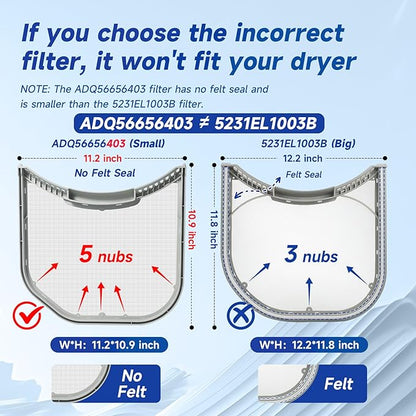 ADQ56656403 Dryer Lint Filter Screen Replacement for LG WashTower & Dryers | Compatible with DLEX4000W DLGX4001W DLGX4201B DLGX4201W | 11.2" × 10.9" Lint Trap | Replaces 4960837 AP7012980 PS16546780