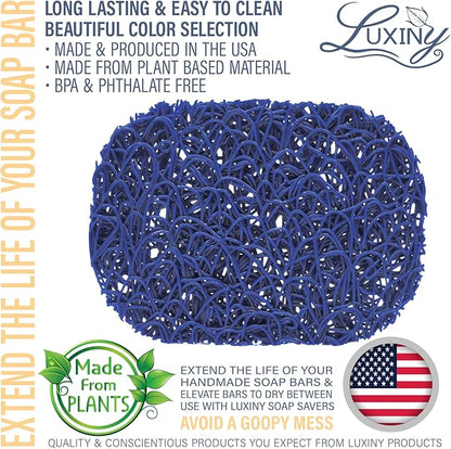 Soap Savers for Bar Soap, American Made by Luxiny, Lifts Soap in Soap Dishes & Shower Soap Holders -Handmade Soap Lasts Longer - Made from Plant Based Materials, 2 PK (Sapphire Royal Blue)